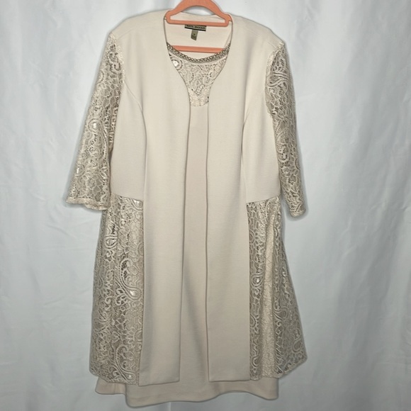 Maya Brooke Pearl Lace Cream Dress Set | Size 16 - Picture 11 of 16